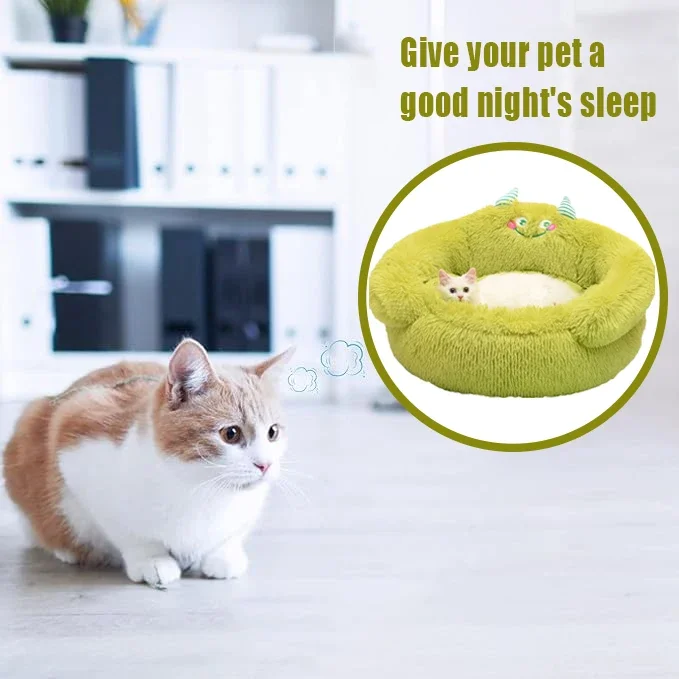 Round Dog Sleep Mat Winter Warm Fluffy Cat Dog Bed Sofa Anti Anxiety Cute Plush Small Pets Bed Soft Kennel Pet Products