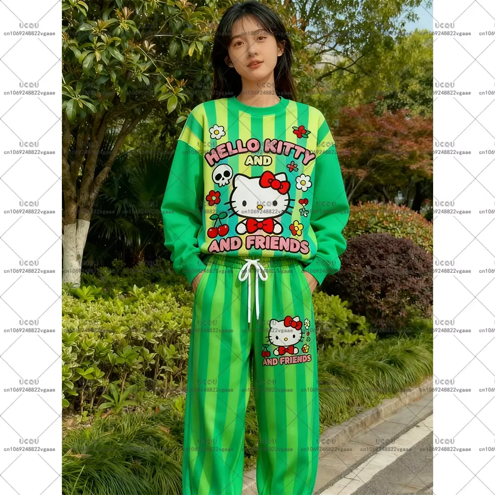 الكبار هوديي فتاة ملابس رياضية البلوز تأثيري مجموعة سراويل تقليدية الخريف الشتاء Y2k مرحبا كيتي هالوين البدلة تي شيرت MINISO