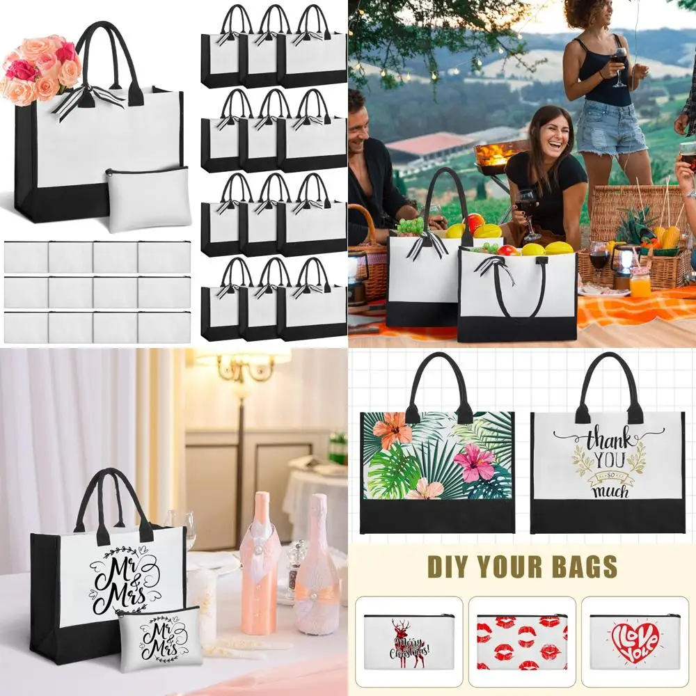 

Reusable Canvas Tote Bags Set, 24-Piece Blank Initial Makeup Bags, Personalized Gift Bags for Women, Ideal for Kitchen Groceries