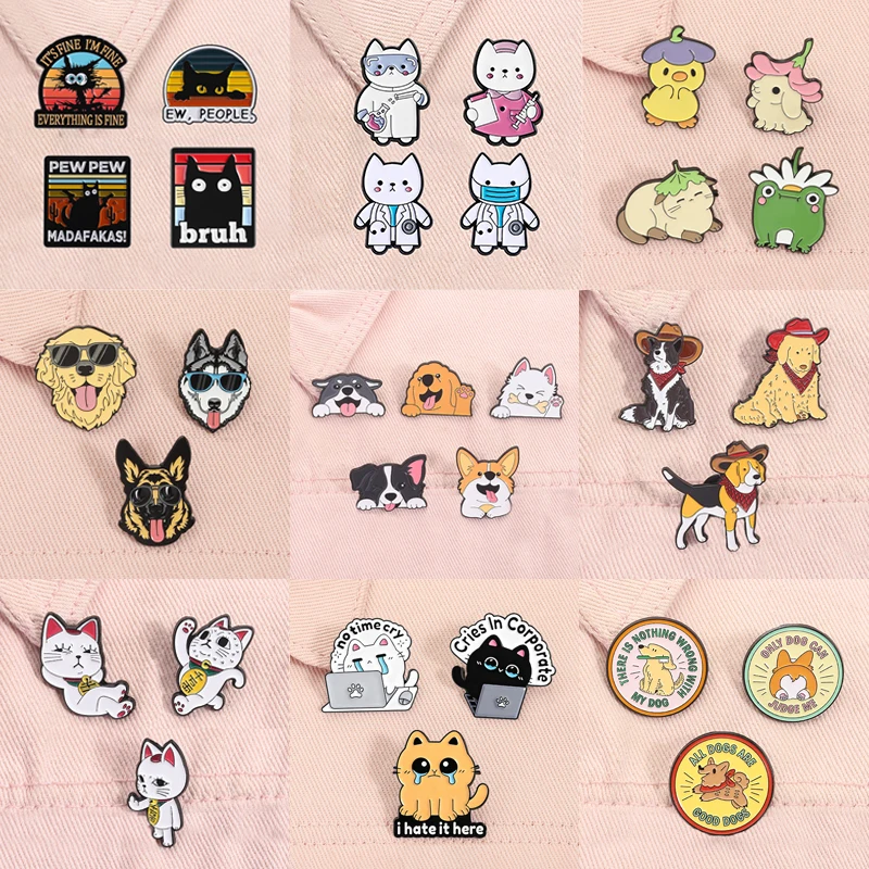 2-10 unids/set lindo Animal esmalte Pins Golden Retriever Red Bunny Rocko Anime personaje de dibujos animados broches solapa insignia joyería regalos