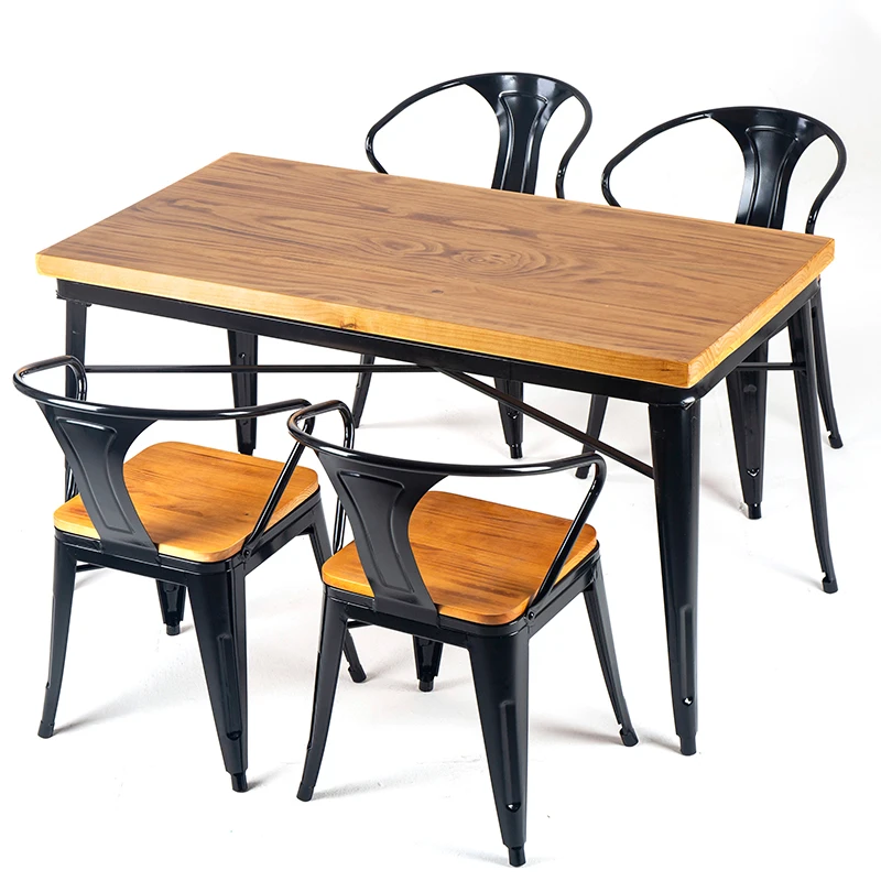 Ensemble de table à manger et chaise avec cadre en métal, restaurant moderne