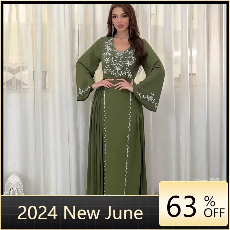 

Marocain Eid Party Dresses for Women Embroidery Abaya Islamic Djellaba Jalabiya Dubai Kaftan Muslim Dress Turkey Robe Ramadan