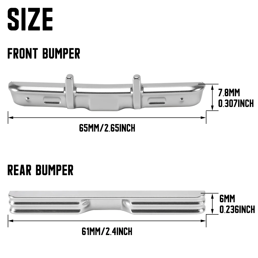 9IMOD SCX30 Front Rear Bumper Set for 1/30 Axial SCX30 K10 RC Crawler Aluminum Chrome Metal Upgrade Accessories