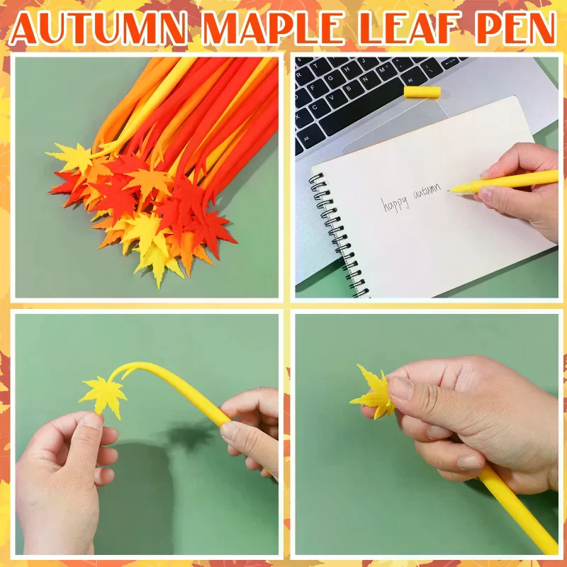 

30 Set Fall Maple Leaf Shape Creative Novelty Pens Fall Ballpoint Pens Bulk Thanksgiving Autumn Writing Pens with Greeting Cards