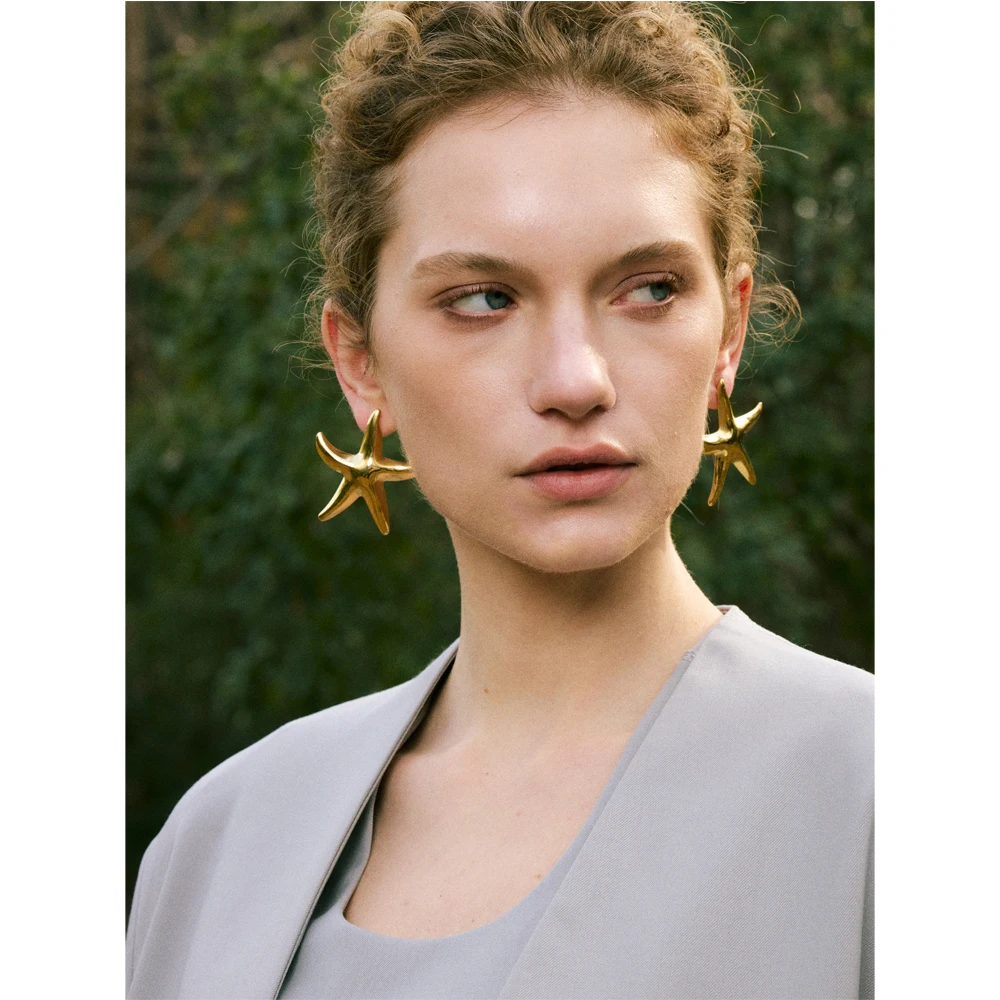Yhpup Smooth Stainless Steel Metal Star Stud Earrings Gold Silver Color Versatile Trendy Summer Statement Jewelry Accessory Gift