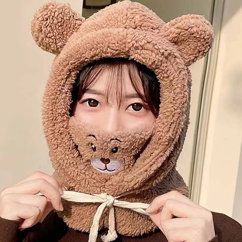 Cute little bear pullover hat for men and women, autumn and winter warm hat suitable for outdoor windproof and cold insulation
