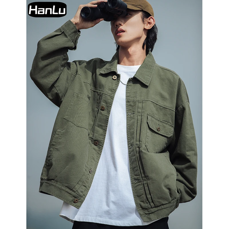 Men's Korean Fashion Street Clothing Multi Pocket Shirt Jacket Coat Plus Size Men's Harajuku Casual Black Polo Top