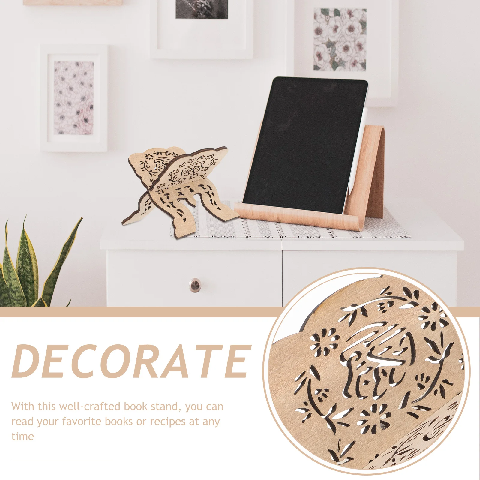 

2pcs Wooden Book Holder Stand For Reading Cooking Recipe Display, Premium Wood Book Stand Rack Kids Students Decorative