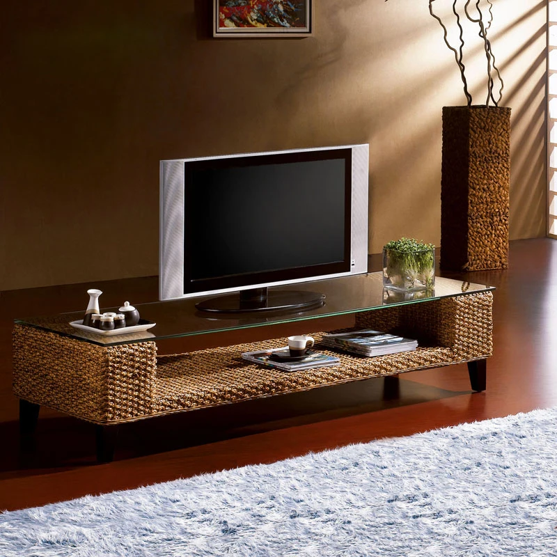 

Simple tempered glass in the living room of rattan TV cabinet