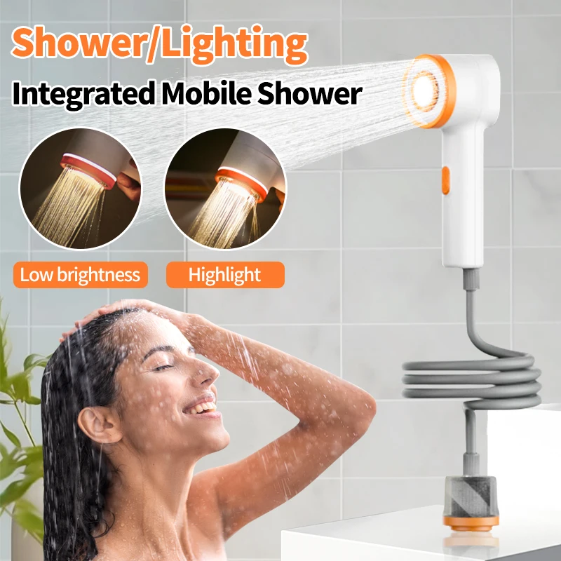 

Portable outdoor electric Camping shower with USB charging Powered Waterproof for camping pet car washing and lighting
