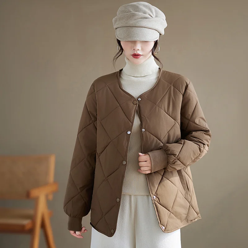 

Легкая зимняя хлопковая куртка, женская свободная посадка, круглое стеганое пальто, теплая универсальная хлопковая верхняя одежда из Thiened