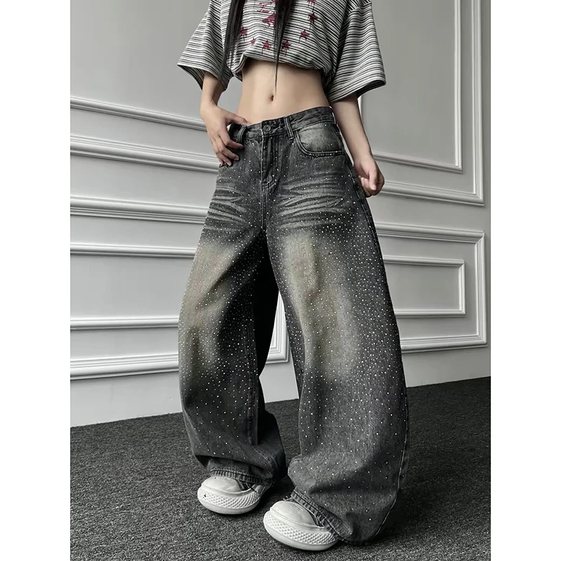 ZHIZOU Women Black Gothic Y2k Jeans Japanese 2000s Style Baggy Jeans Pants Vintage Harajuku Denim Trousers Clothes Autumn 2026