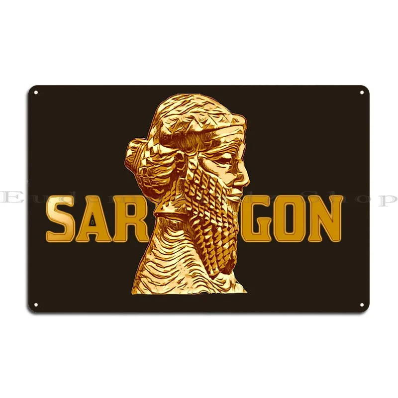 علامة معدنية من Golden King Sargon للحفلات على الحائط على شكل كهف المرآب يخلق ملصقًا مطبوعًا من القصدير