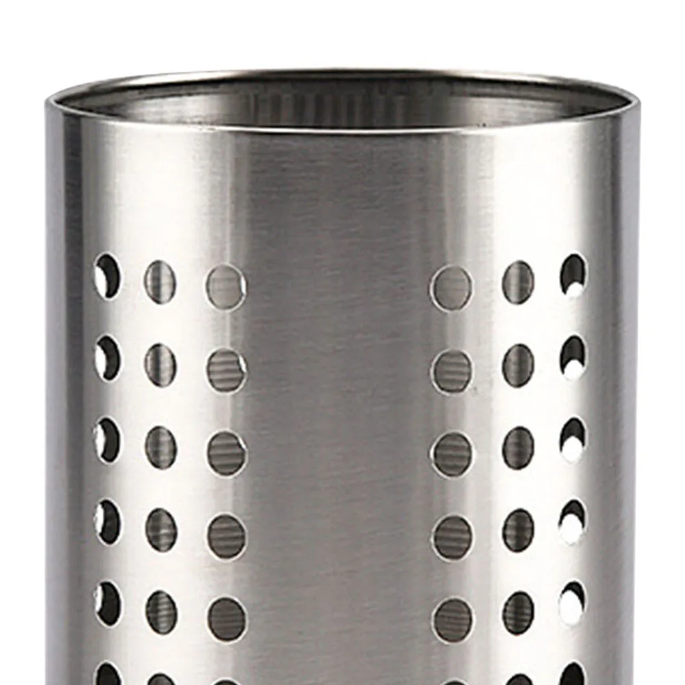 

Stainless Steel Countertop Utensil Organizer Easy Cleaning Metal Canister Weighted Base with Drain Holes for Kitchen/Home/Office