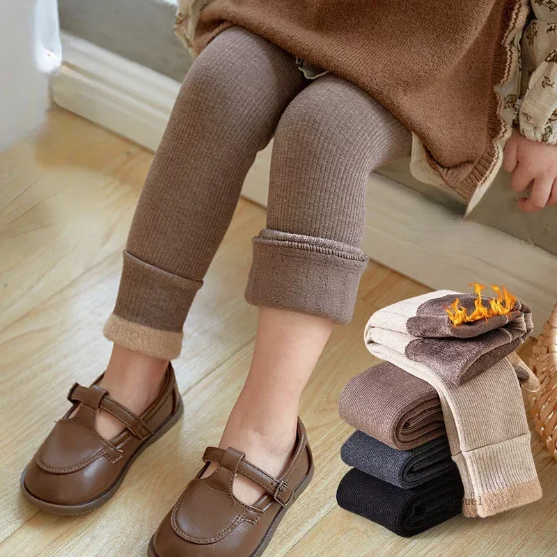 2027 Autumn Winter Baby Girls Pant Baby Cotton Warm Leggings Children's Velvet Pants Solid Trousers Kids Clothes Korean Style