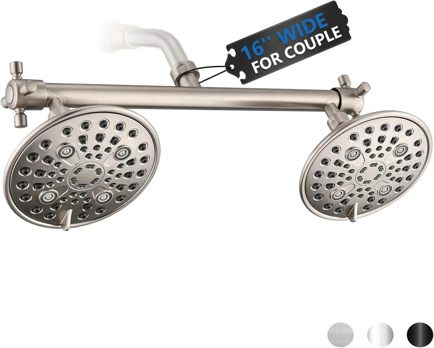 Double Shower Head with Built-in Valve, High Pressure 6 Setting Dual Shower Head Design for Couple on Walk-in Bathroom