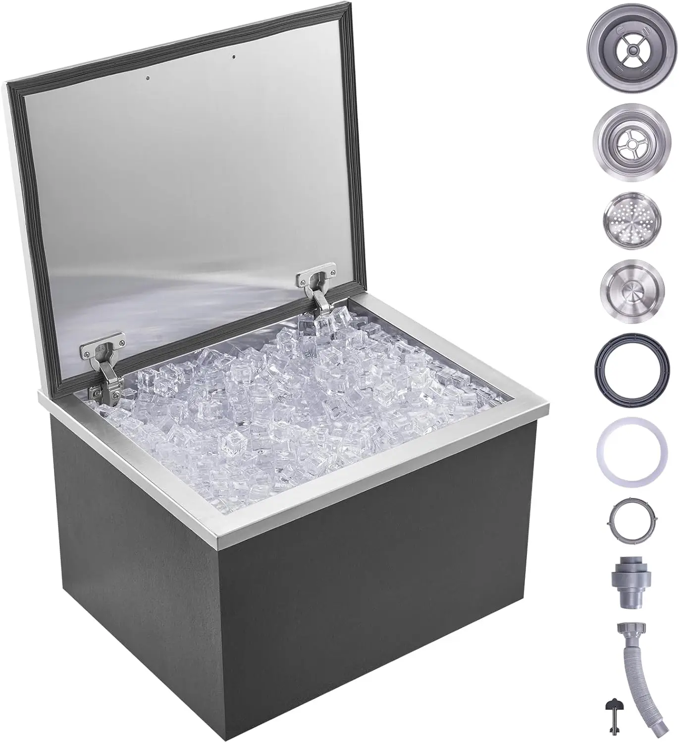 Drop in Ice Chest Stainless Steel Cooler Commercial Ice Bin with Hinged Cover 40 qt Outdoor Kitchen Ice Bar