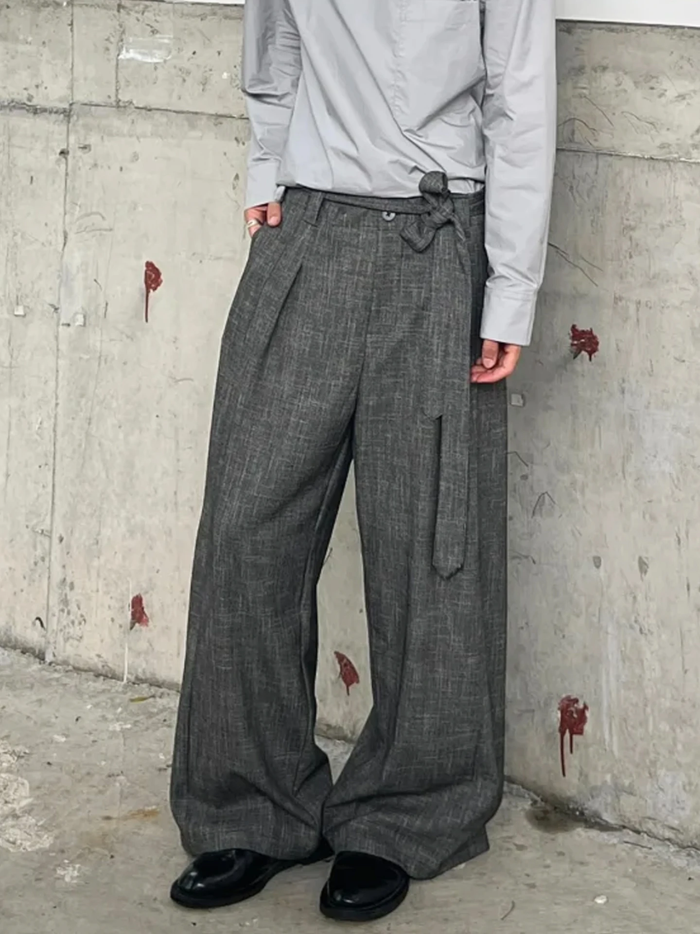 

Cleanfit винтажные широкие мужские брюки с бамбуковым узлом, драпированные прямые повседневные костюмные брюки, свободные длинные брюки, осенняя одежда