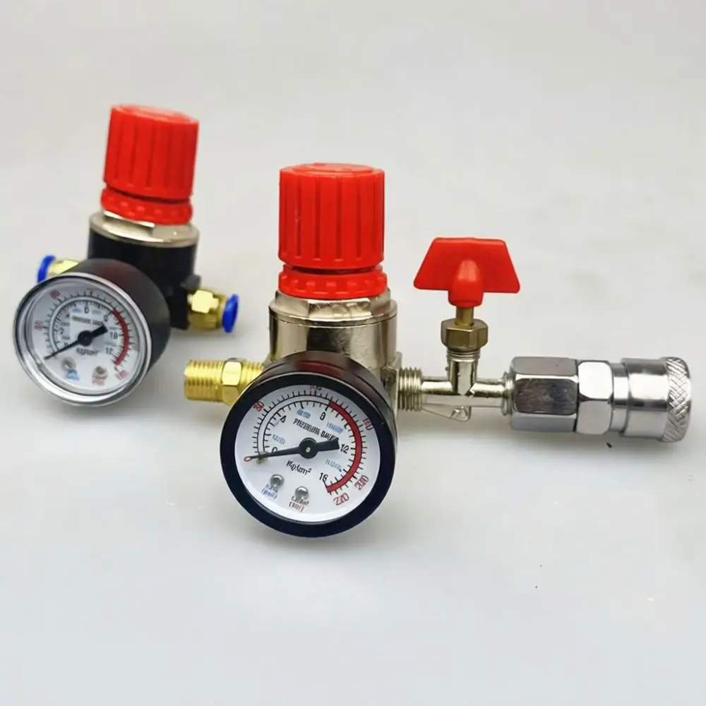 Compressor Pressure Control Regulator Valve With Gauge Three Hole Air Pneumatic System Replacement Fittings