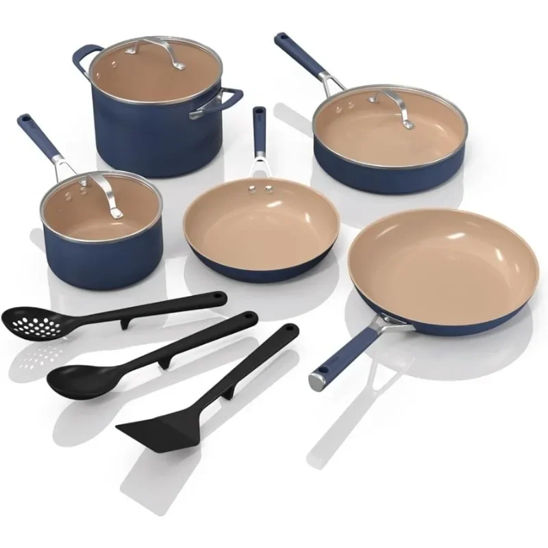 

CW49011 Long-Life Ceramic 11-Piece Cookware Set, PFAS Free, Oven Safe, Dishwasher Safe, Navy Blue