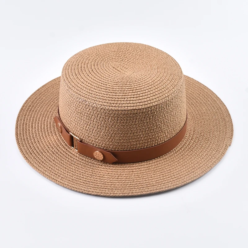 Sommer Damen Strohhut, modischer flacher Reise- und Strand-Sonnenhut, Chapeau Femme – Detail 4