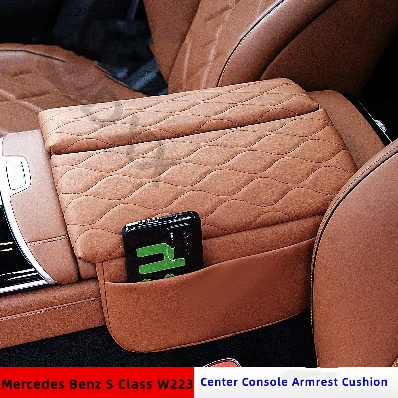 For Mercedes Benz W223 S Class 2021 2022 Maybach Center Console Cushion Anti-Scratch Leather Car Armrest Box Pad Arm Rest Mat