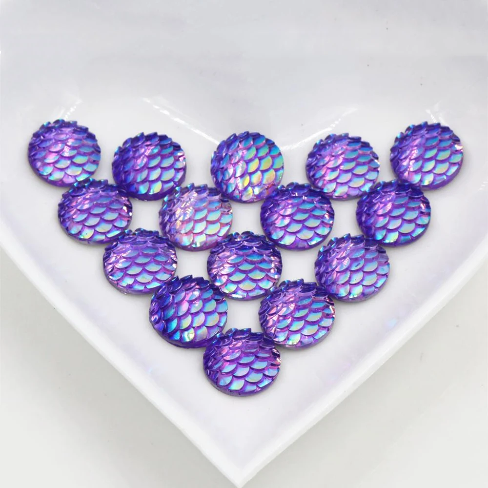 40pcs 8mm 10mm 12mm Mix Colors Mermaid Fish Scale Flat back Rhinestone Round Cabochon Embellishment Scrapbooking DIY Crafts