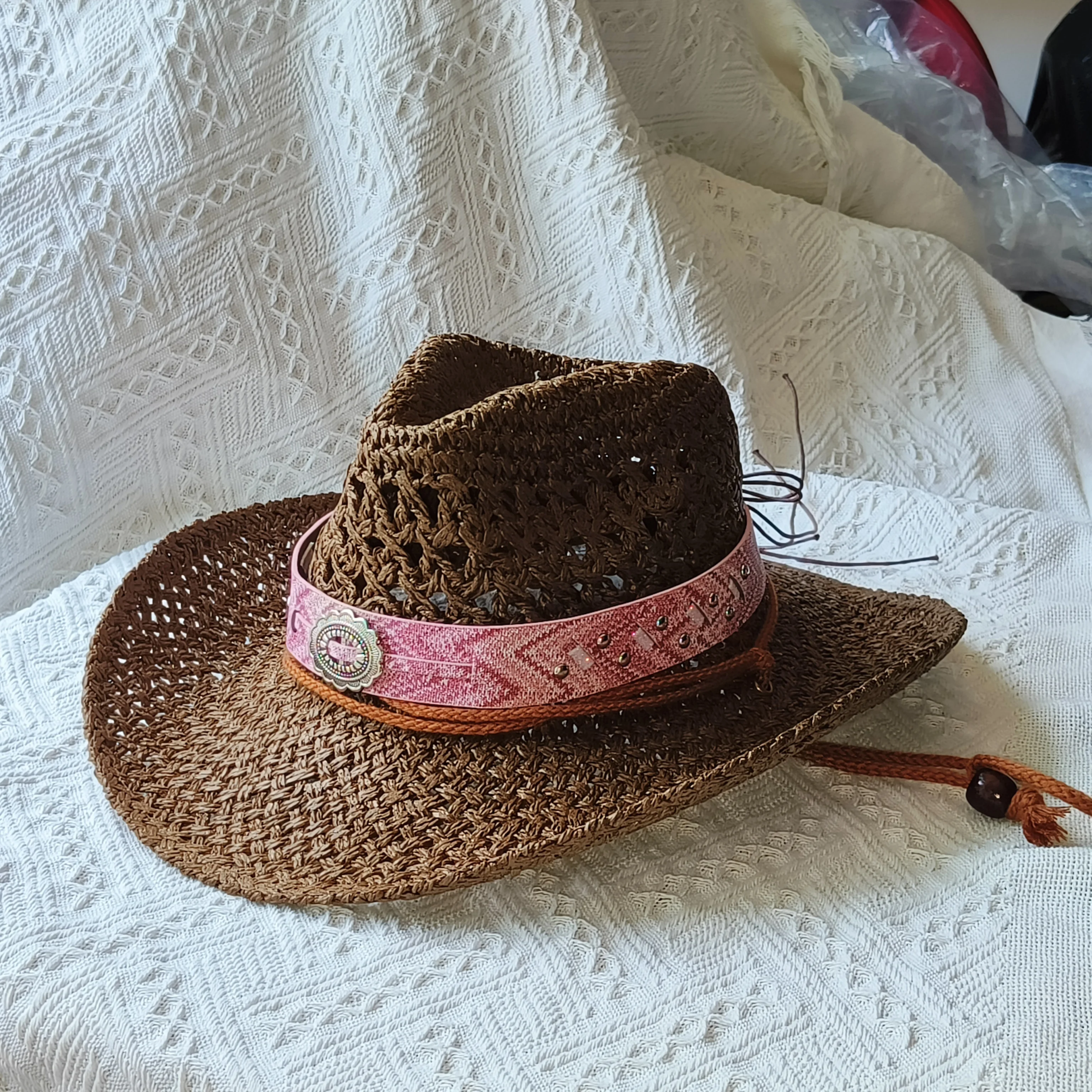 cowboy straw hat wholesale natural corn grass handmade cowboy hats For Men And Women Sun Protection Hats Outdoor Wide Brim cap