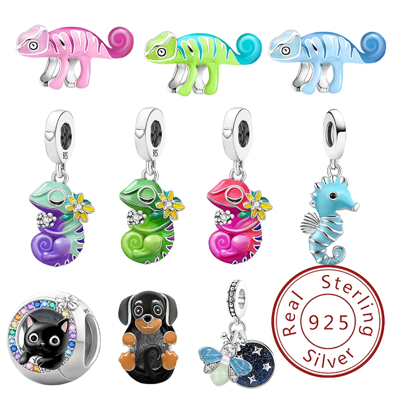 

925 Sterling Silver Sausage Dog Chameleon Black Cat Charms Bead Fit Diy Bracelet Bangle Making Gift Of High Quality Jewelry