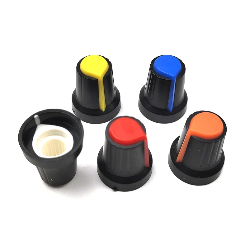 10pcs 6mm Shaft Hole Dia Plastic Threaded Knurled Potentiometer Knobs Caps EC11 Dial Switch Cap White Red Yellow Blue Orange