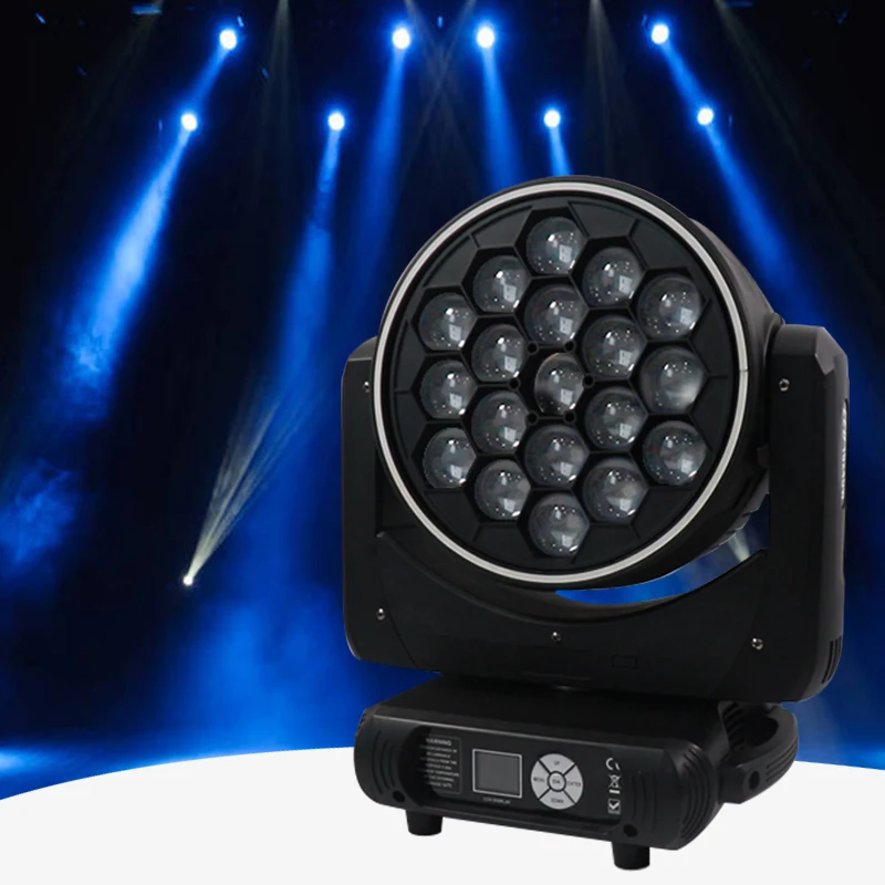 

19X40W 0SRAM RGBW 4IN1 Pixel Moving Head Zoom Light Big Bee Eyes Led with Halo Belt Effect Lens Rotation Beam Spot 2IN1