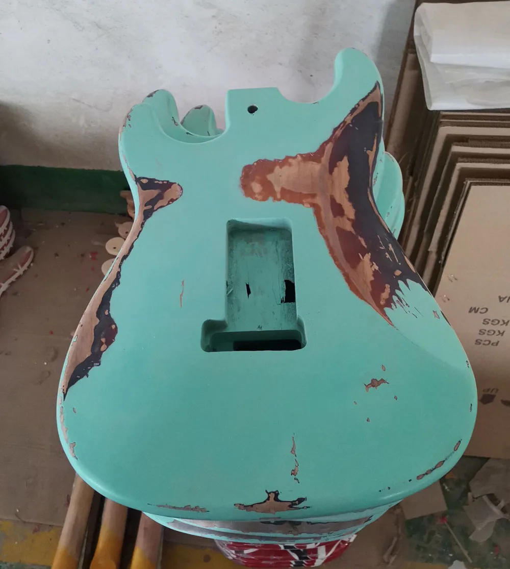 DIY ST Electric Guitar body heavy relic Green Vintage sunburst