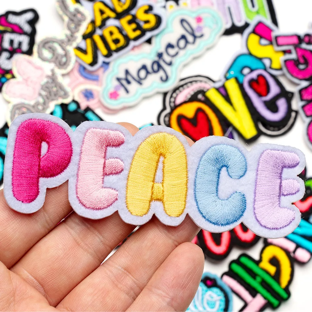 Various Words English Letter Love Cool Embroidered Funny Patches Fabric Applique Iron On For DIY Crafts Sticker Sewing Supplies