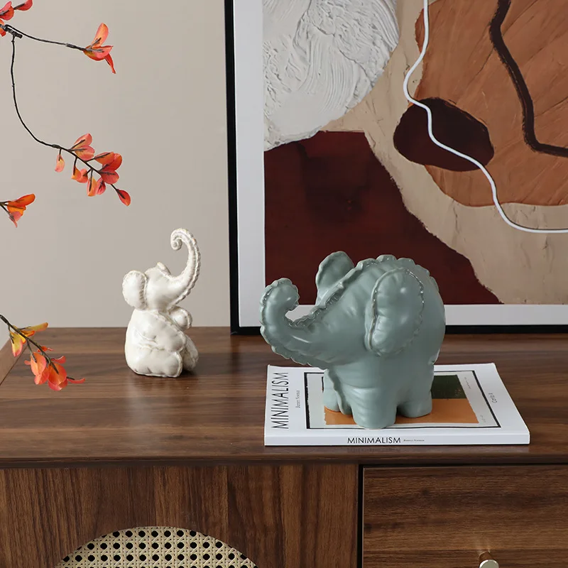 Nordic Modern Abstract Elephant Ceramic Statue, Whimsical Mini Sculpture for TV Cabinet Desk Living Room, Home Decor Accent