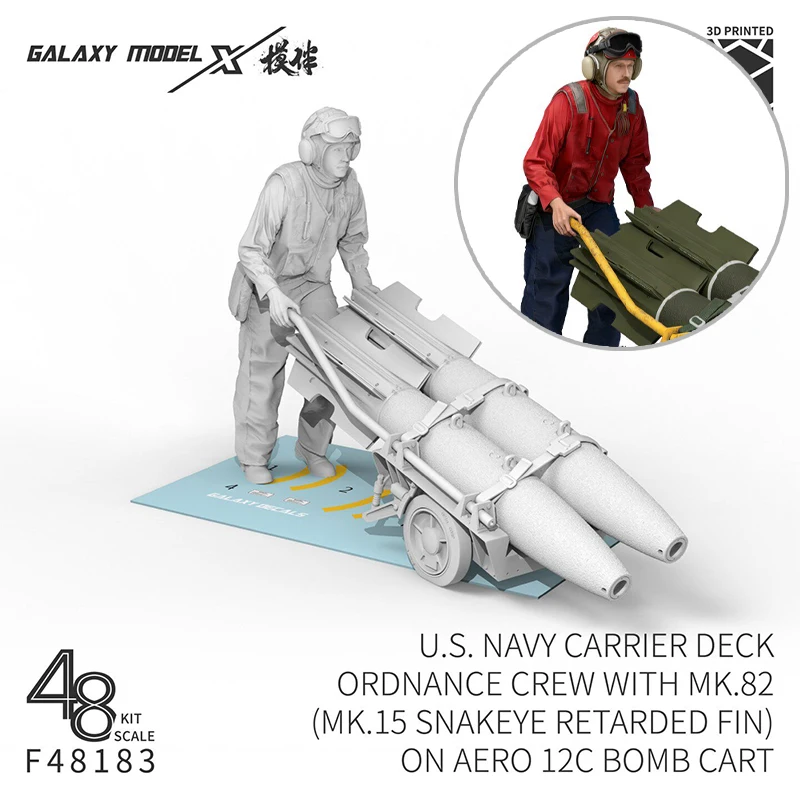 Galaxy 1/48 US Navy Carrier Deck Ordnance Crew with MK.82 (MK.15 Snakeye Retarded Fin) on Aero 12C Ordnance Cart