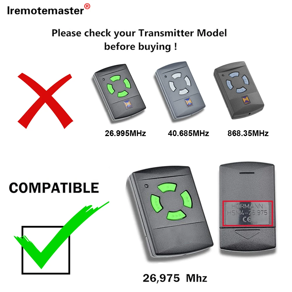 Imagem -02 - Abridor de Porta de Garagem para Hormann Hsm4 Transmissor de Mão Controle Remoto 26.975 Mhz Pcs