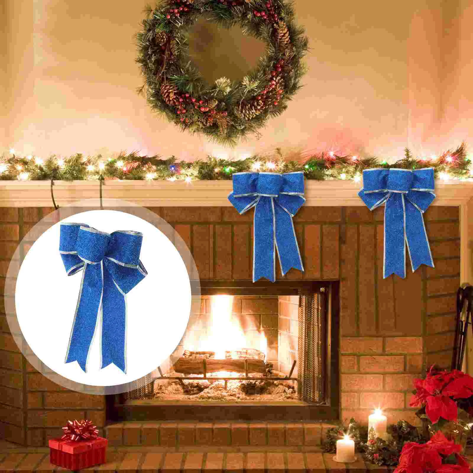 

5 Pcs/Pack Wedding Ceremony Decorations Bows for Christmas Tree Gift Knot Ribbon Ornaments Large Blue