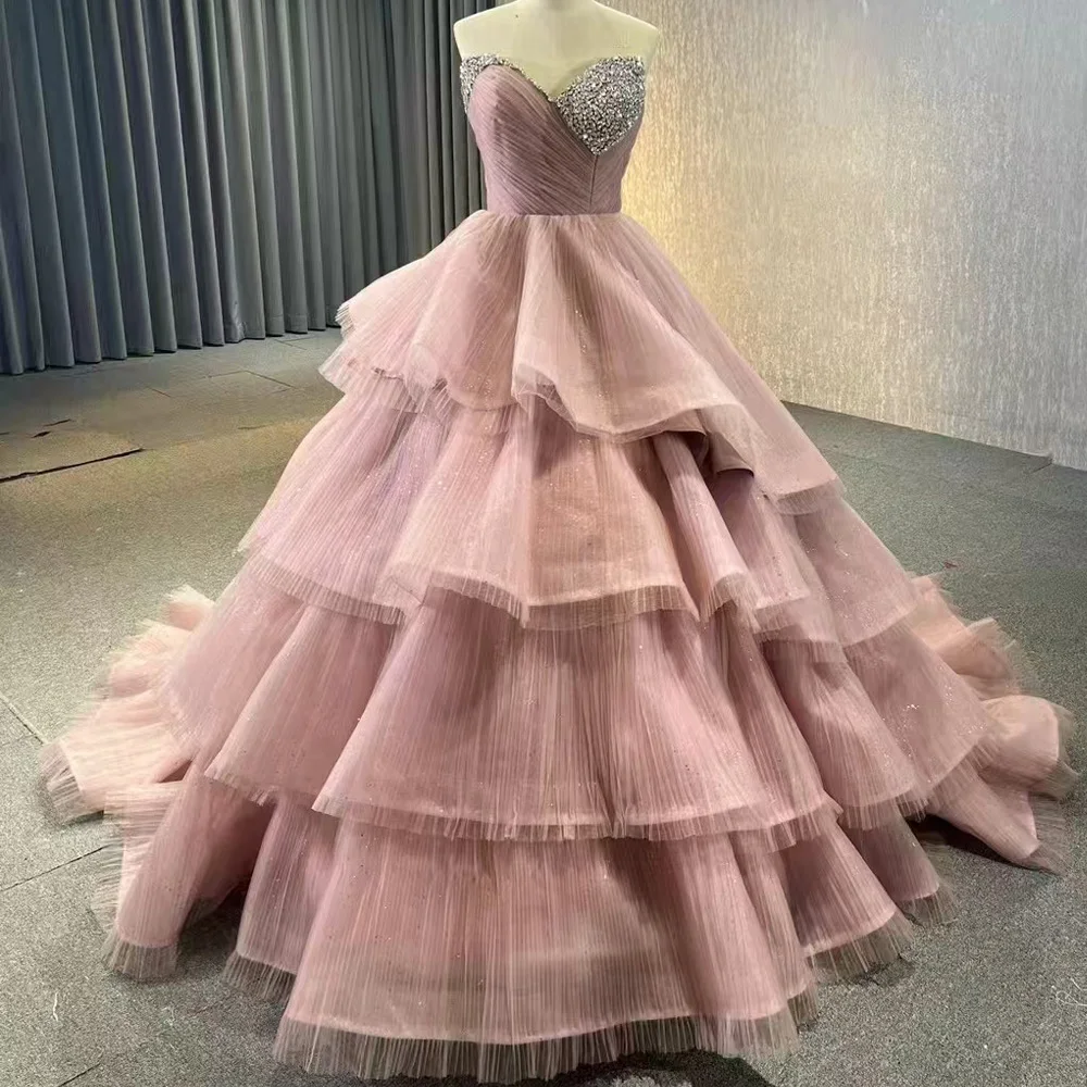 

Вечернее платье принцессы, милое женское вечернее платье без рукавов с кристаллами на шнуровке сзади и съемным шлейфом