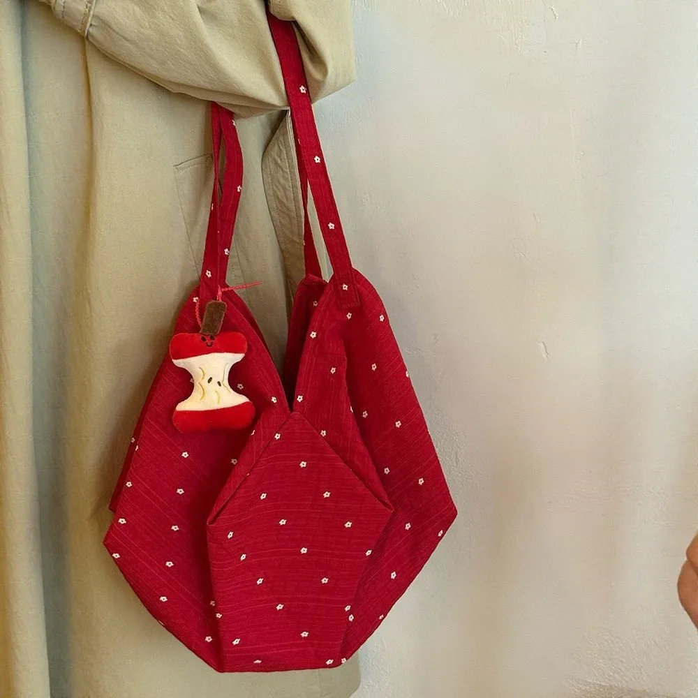 

2025 Women's Fashion Canvas Shoulder Bag Christmas Red Polka Dots Tote Bag Casual Handbag