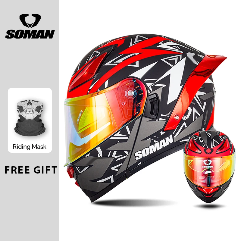 

High Quality DOT Flip Up Motorcycle Helmet Four Seasons Motocross Racing Modular Flip Up Men Women Off Road Helmet Unmasked