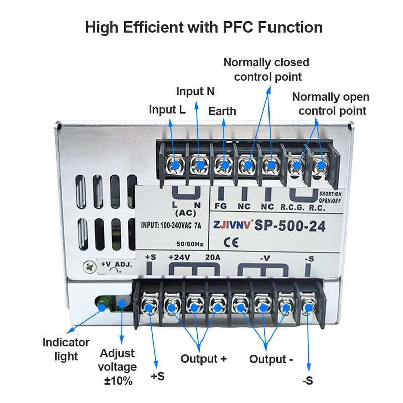 ac to dc 500W 24v 20A SP-500-24 SP series PFC 85-264Vinput PFC led driver source switching power supply 24volt
