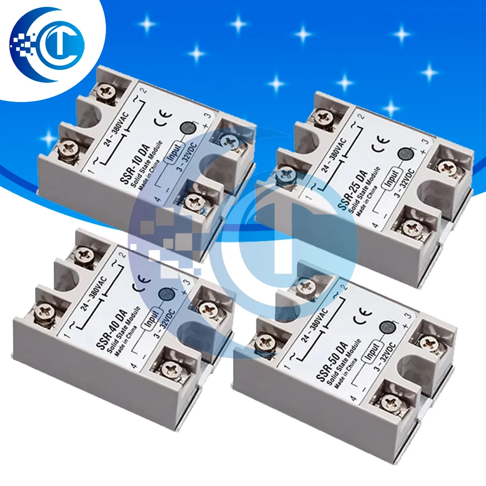 

1PC SSR-10DA/25DA/40DA/50DA Series – Industrial DC-AC Solid State Relay (10A-50A, 3-32V DC/24-380V AC)