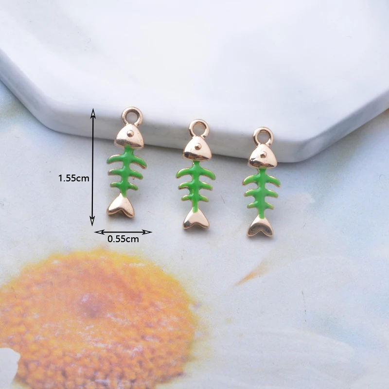 6 stücke Kupfer goldene Emaille Mini Fischgräten Charms zweiseitig tropfenden Öl Anhänger DIY Schmuck Ohrring machen – Detail 9