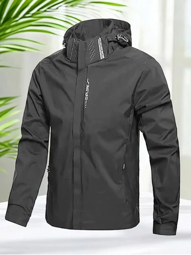 Imagen 2 del producto Chaqueta impermeable para hombre, chaqueta cortavientos para exteriores, abrigos con capucha extraíble y cremallera completa, ropa de abrigo ligera Softshell para primavera y otoño