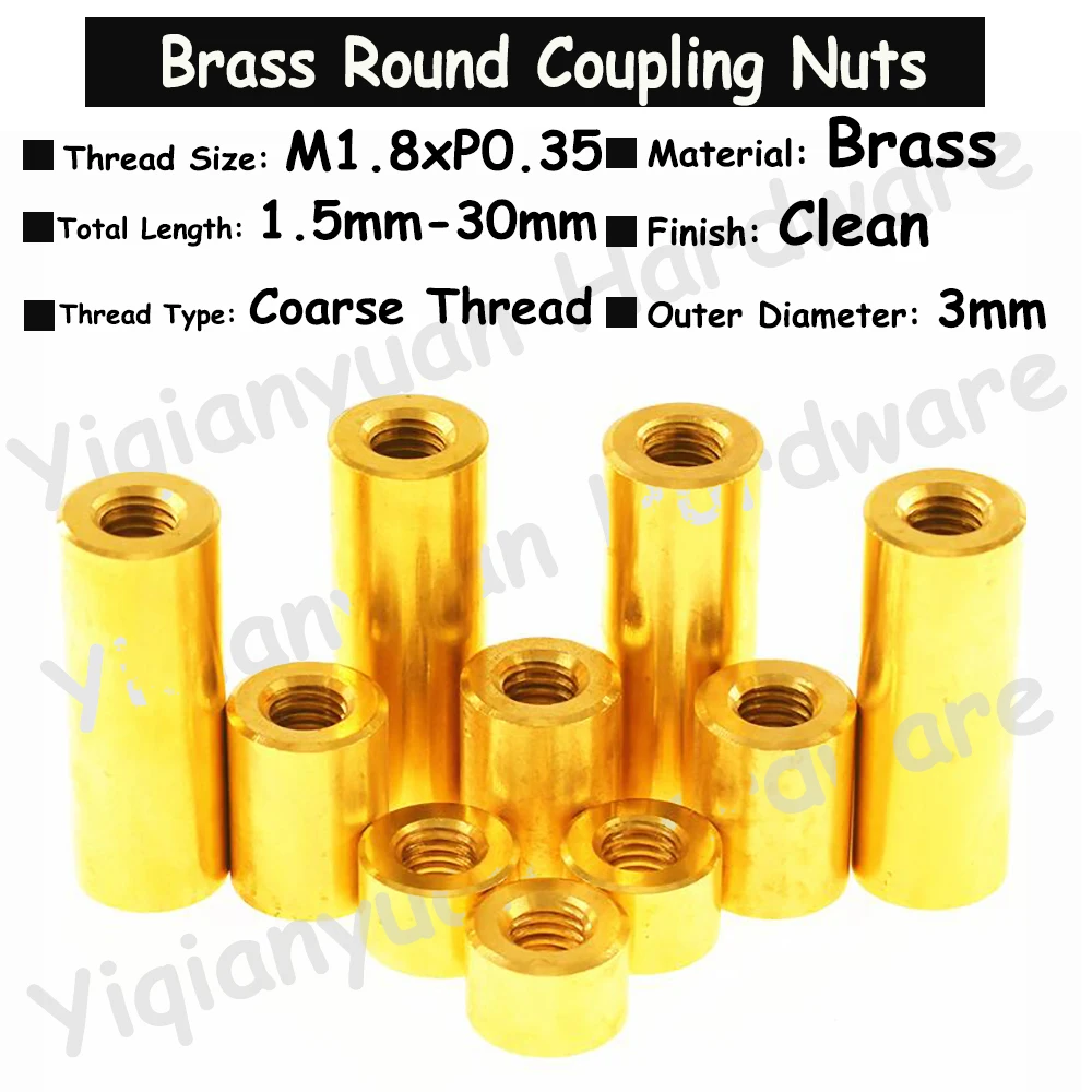 

5Pcs-10Pcs M1.8xP0.35 Coarse Thread Brass Extend Long Lengthen Round Coupling Nut Connector Joint Sleeve Nuts Copper Tiny Nut