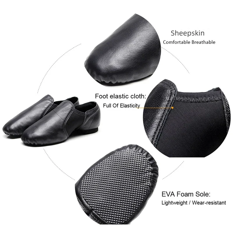 Genuine Sheepskin Jazz Dance Shoes Slip on Elastic Split Sole Dancing Sneakers for Women Men Studio Training