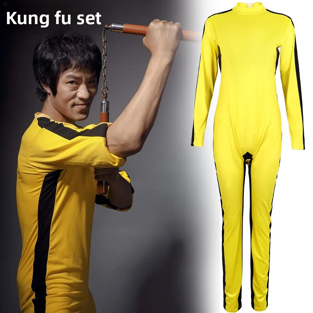 Game of Death Suit Yellow Martial Artist Jumpsuit Chinese Kung Fu Uniform Clothes Tracksuit Halloween Fighting Movie Cosplay