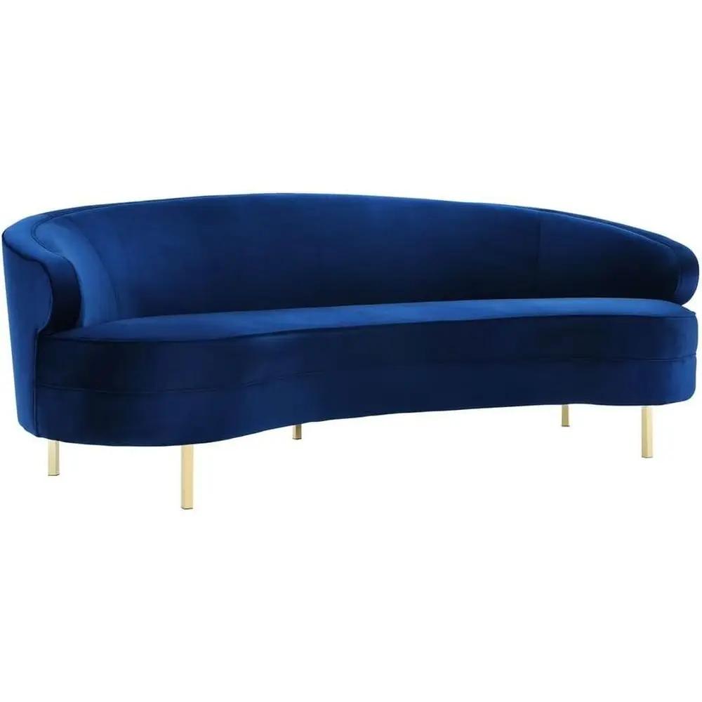 

Modern Velvet Curved Sofa with Stainless Steel Legs, Navy Blue