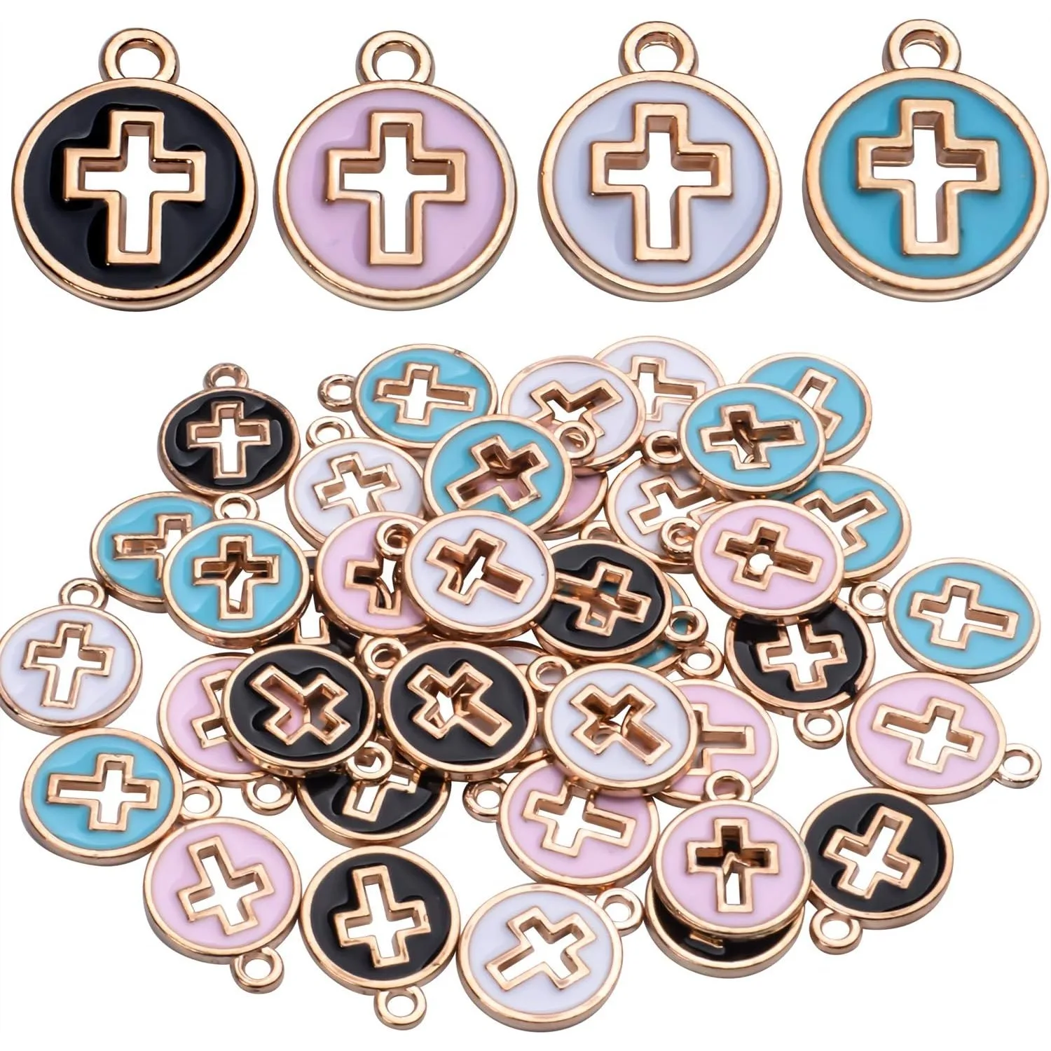 

40 шт. круглые эмалированные подвески-крестики из сплава распятие подвески для изготовления ювелирных изделий браслет ожерелье, 4 цвета