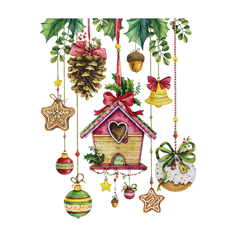 Christmas Wooden House Pine Cone Stickerins Children's Room Background Wall Festival Decoration Sticker Self-Adhesive Removable